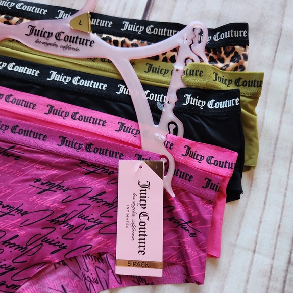 NWT Juicy Couture Underwear Set 5 Pack Hipster Briefs Green Pink, Women's Size L - Picture 2 of 5